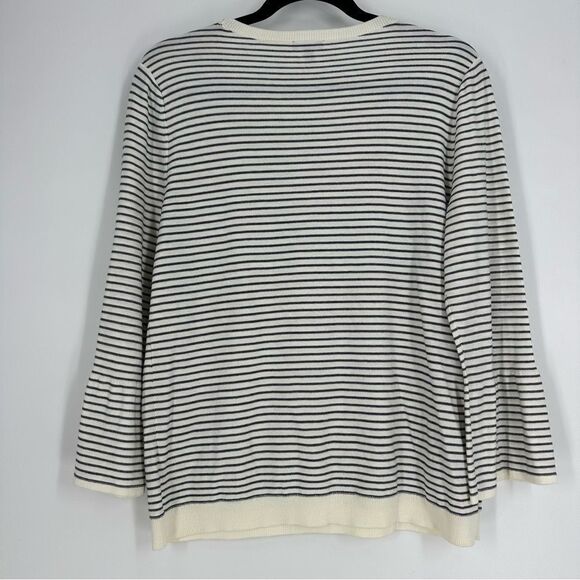 TALBOTS Floral Row Crewneck Stripes Embroidered Floral Sweater Multi-color Sz M - Picture 6 of 7